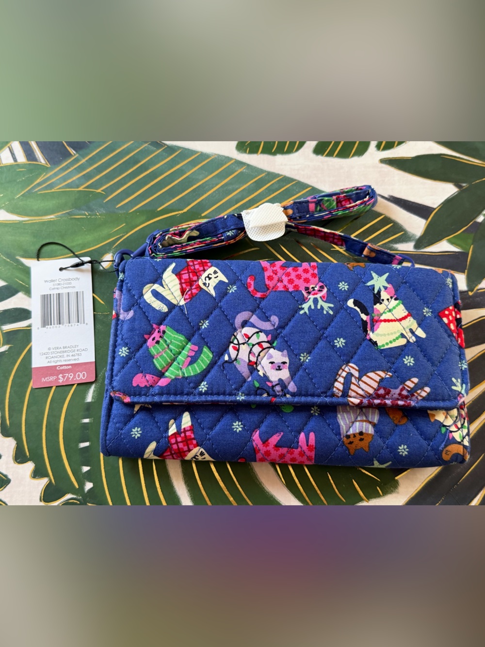 Vera Bradley Catnip Christmas Wallet Crossbody Blue Cats NWT